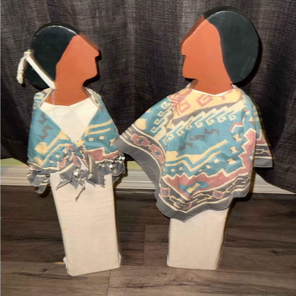 Vintage 80's Handmade Southwest Home Decor Wood Figures Man Women Indian